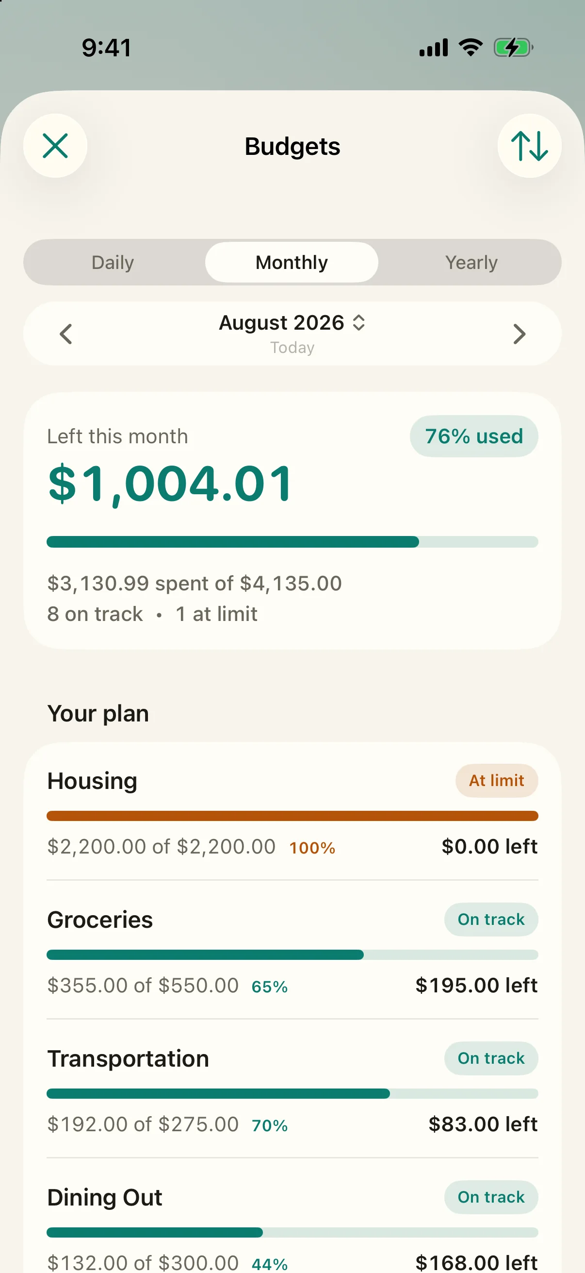 Simple category budgets in Simply Finance